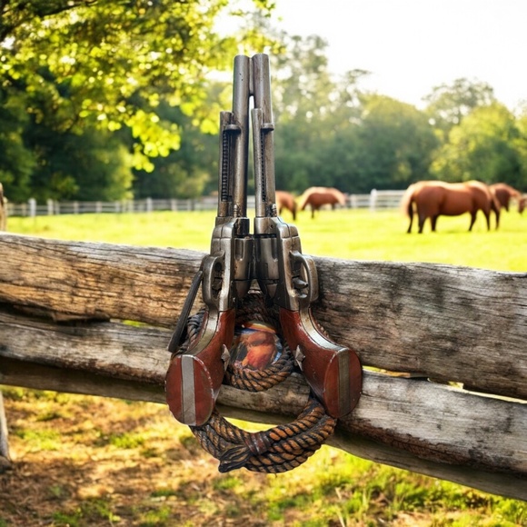 Rustic COWBOY Six Shooter Pistol Gun Wine/Beer Bottle Holder - Picture 10 of 11